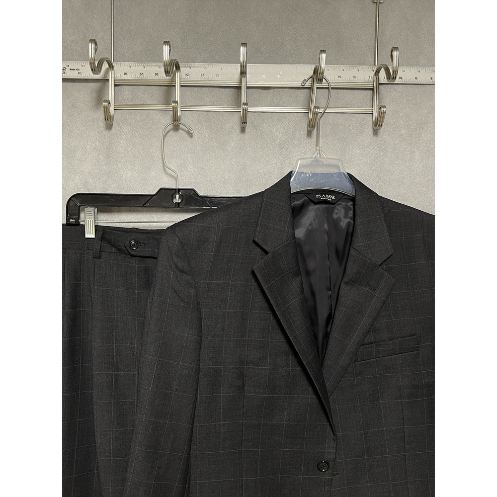 Jos A Bank Suit Men 40R 41R Gray Windowpane Plaid Academia 2B Wool W35X31 Luxury